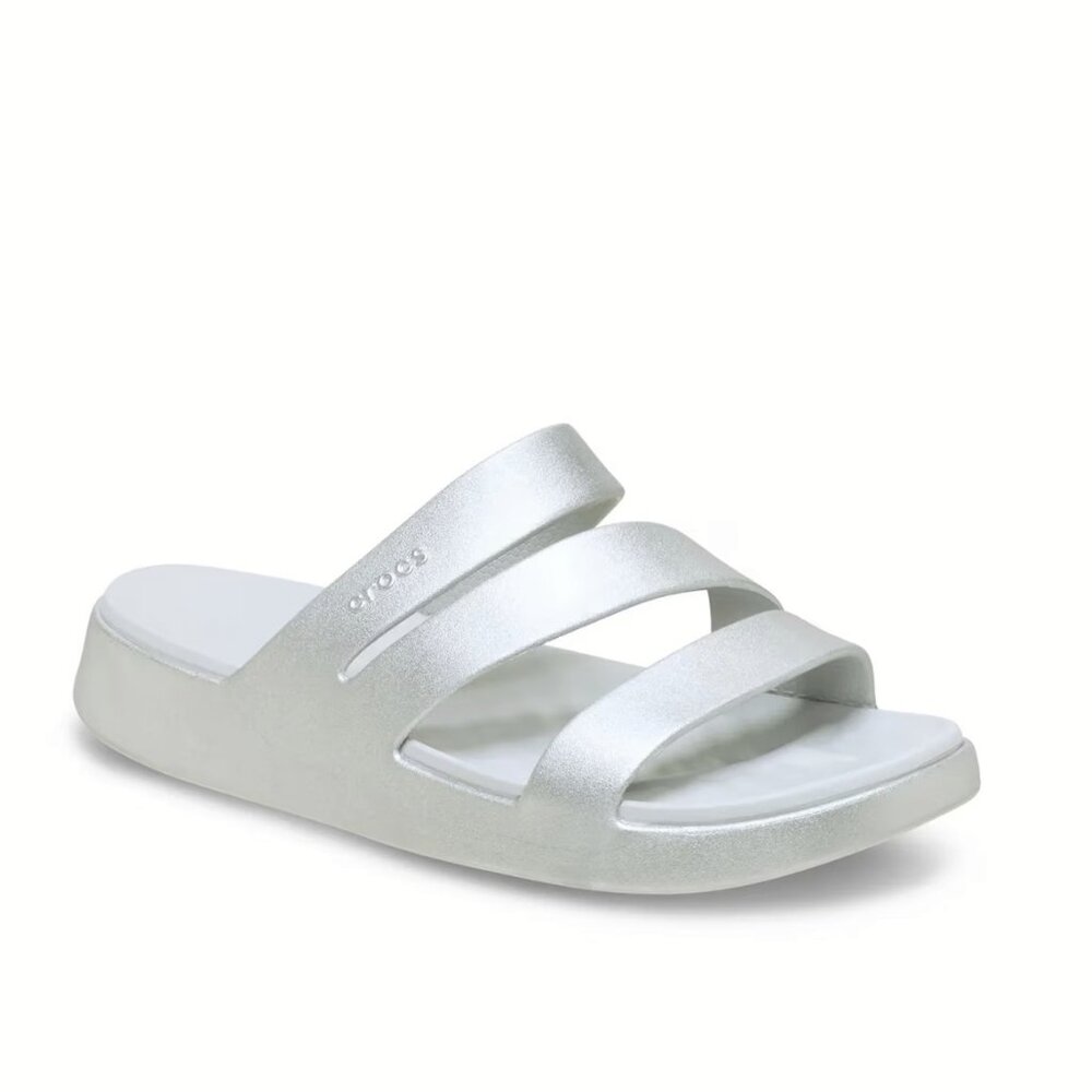 NEW Crocs Sizes 6 - 10 Women's Getaway Metallic Strappy Sandals - Silver